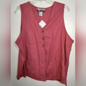 Silk Exchange (Size 16W) Rose 100% Silk Sleeveless Button Tunic Vest (NEW-NWT)